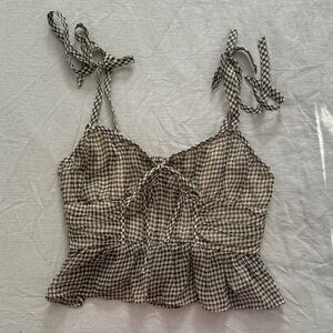 American Eagle Checkered Ruffle Strap Top